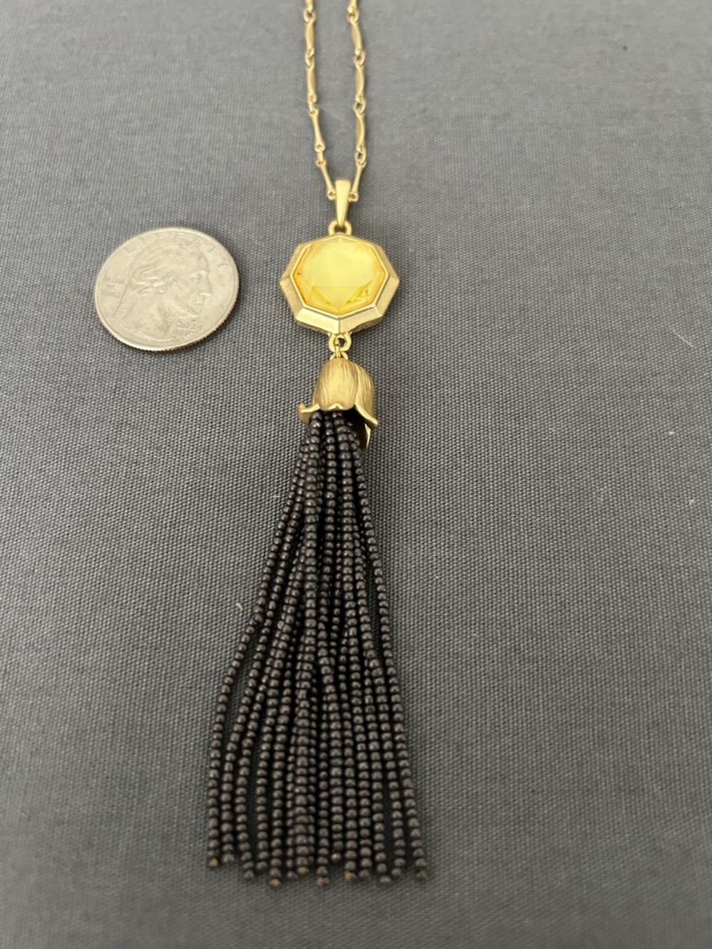 Spartina 449 Gold Bellflower Tassel Necklace 27” Grey - Picture 6 of 6